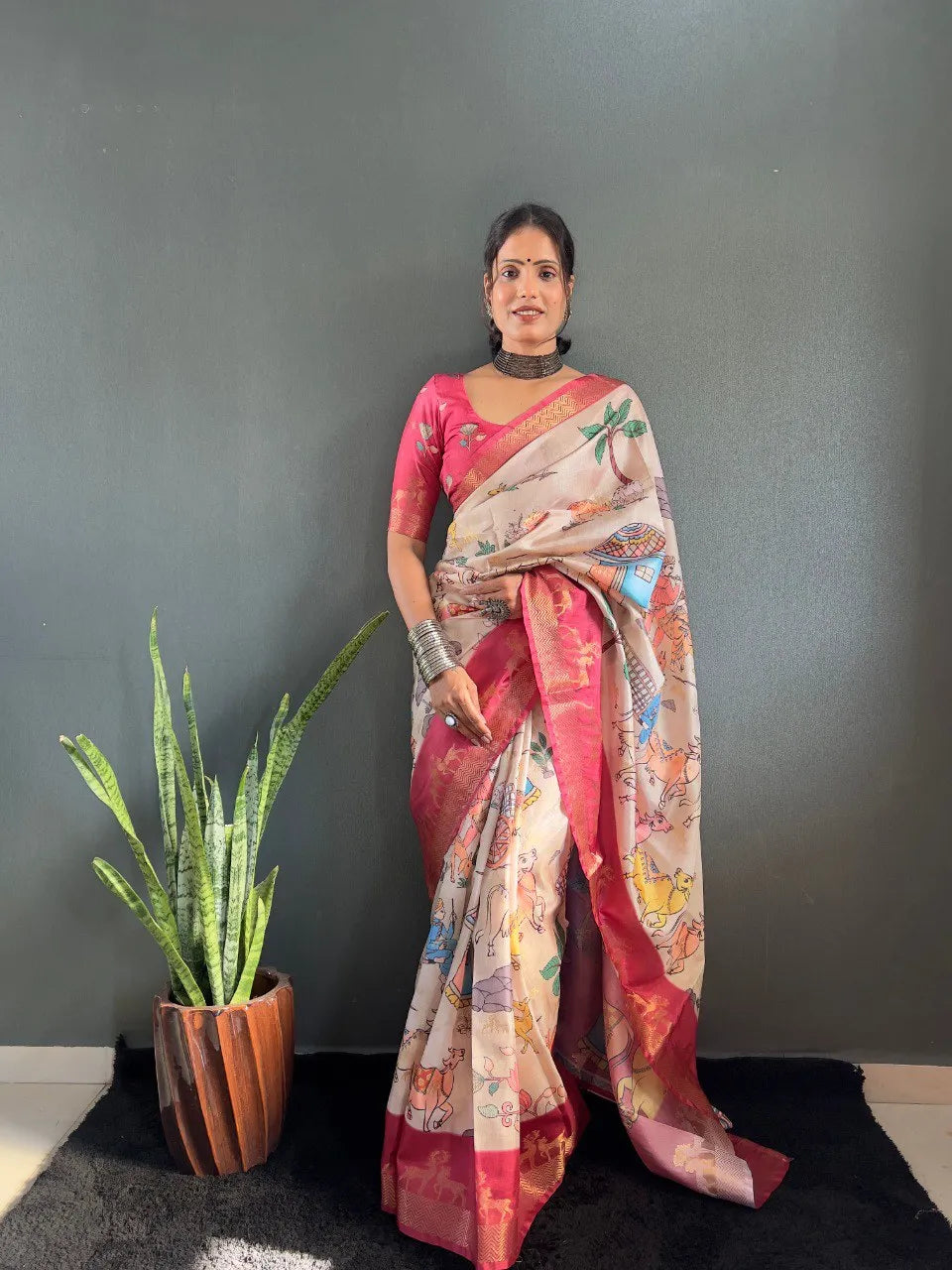 Heritage Silk Saree with Artistic Handpainted Print