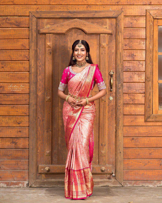Royal Peach Pink Kanjivaram Silk Saree