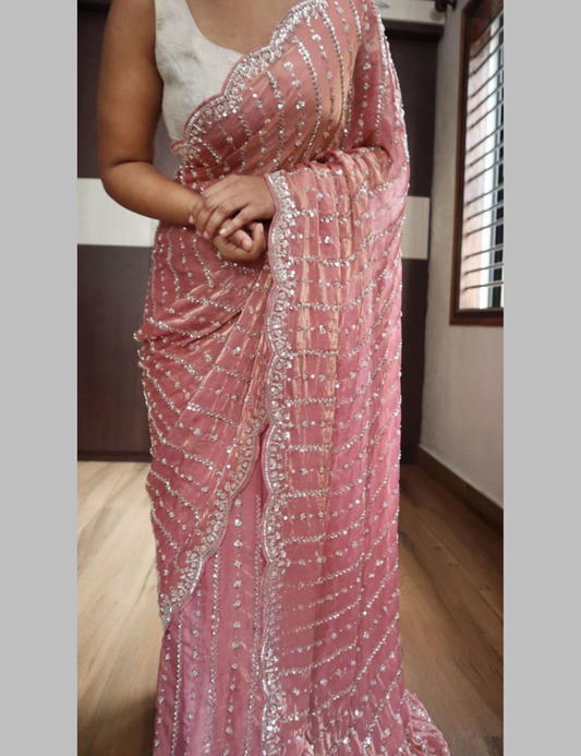 Luxurious Designer Space Silk with Beads worK