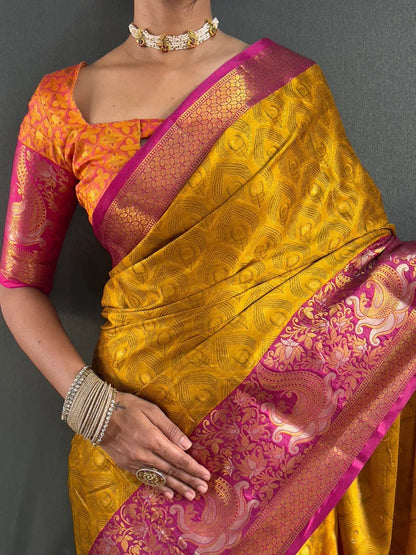 Luxury Silk Saree with Intricate Golden Zari Work