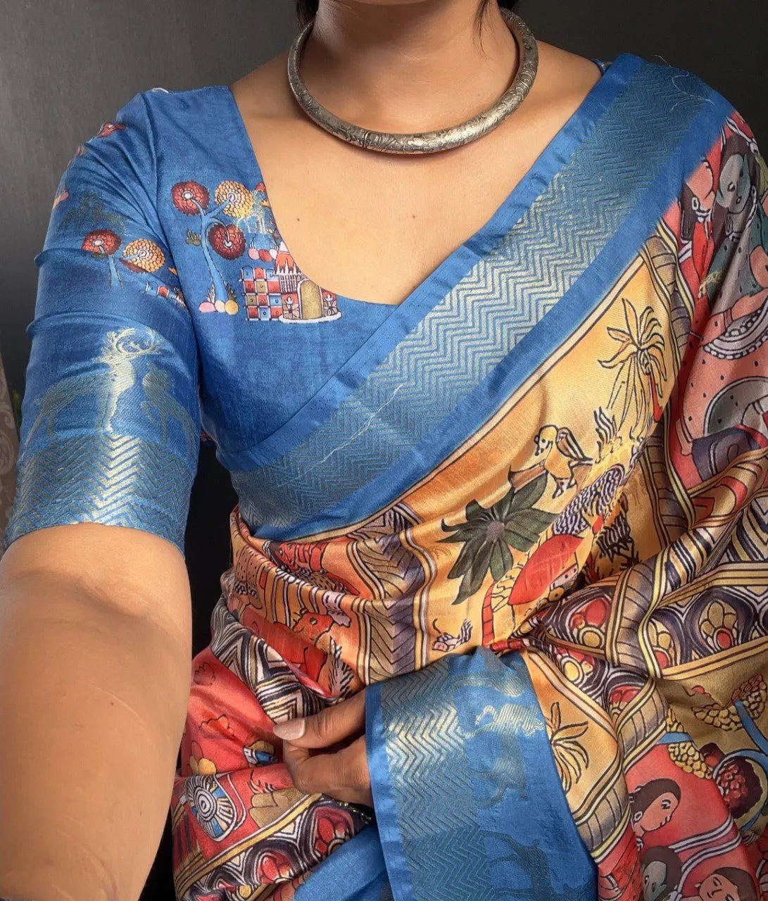 Heritage Silk Saree with Artistic Handpainted Print