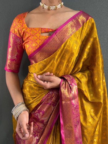 Luxury Silk Saree with Intricate Golden Zari Work