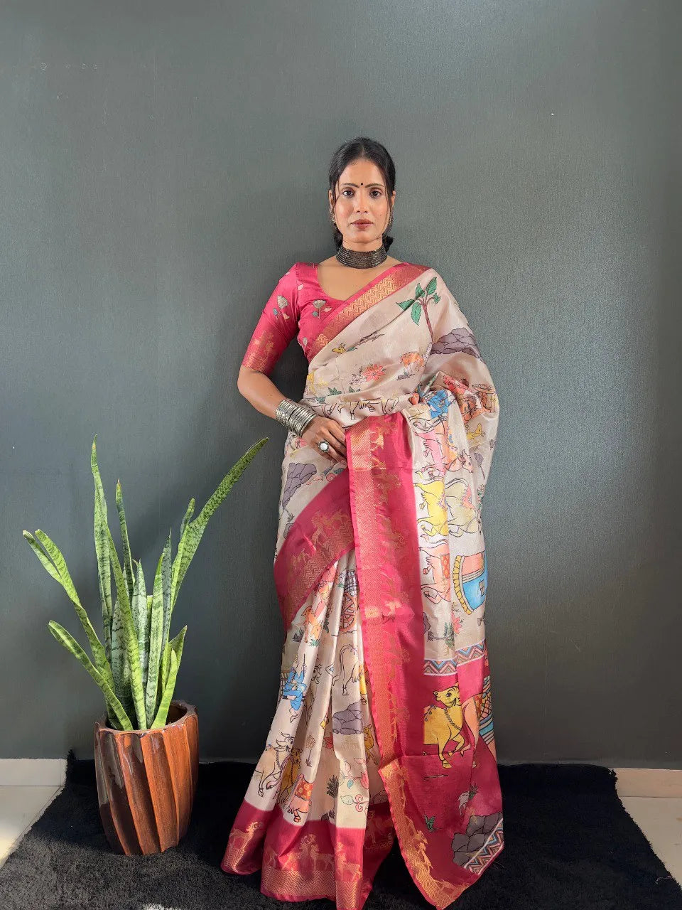 Heritage Silk Saree with Artistic Handpainted Print