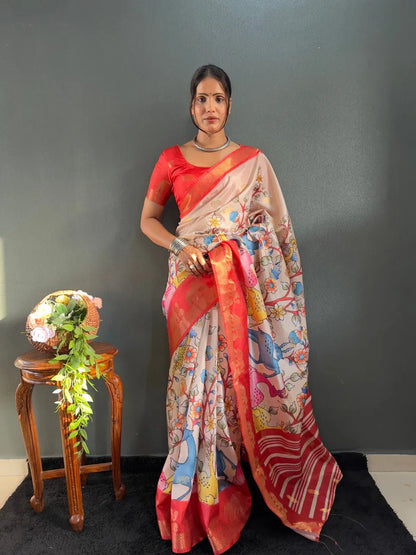Traditional Handloom Saree with Contrast Pallu
