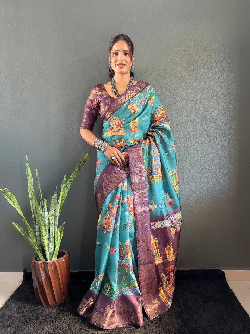 Heritage Silk Saree with Artistic Handpainted Print