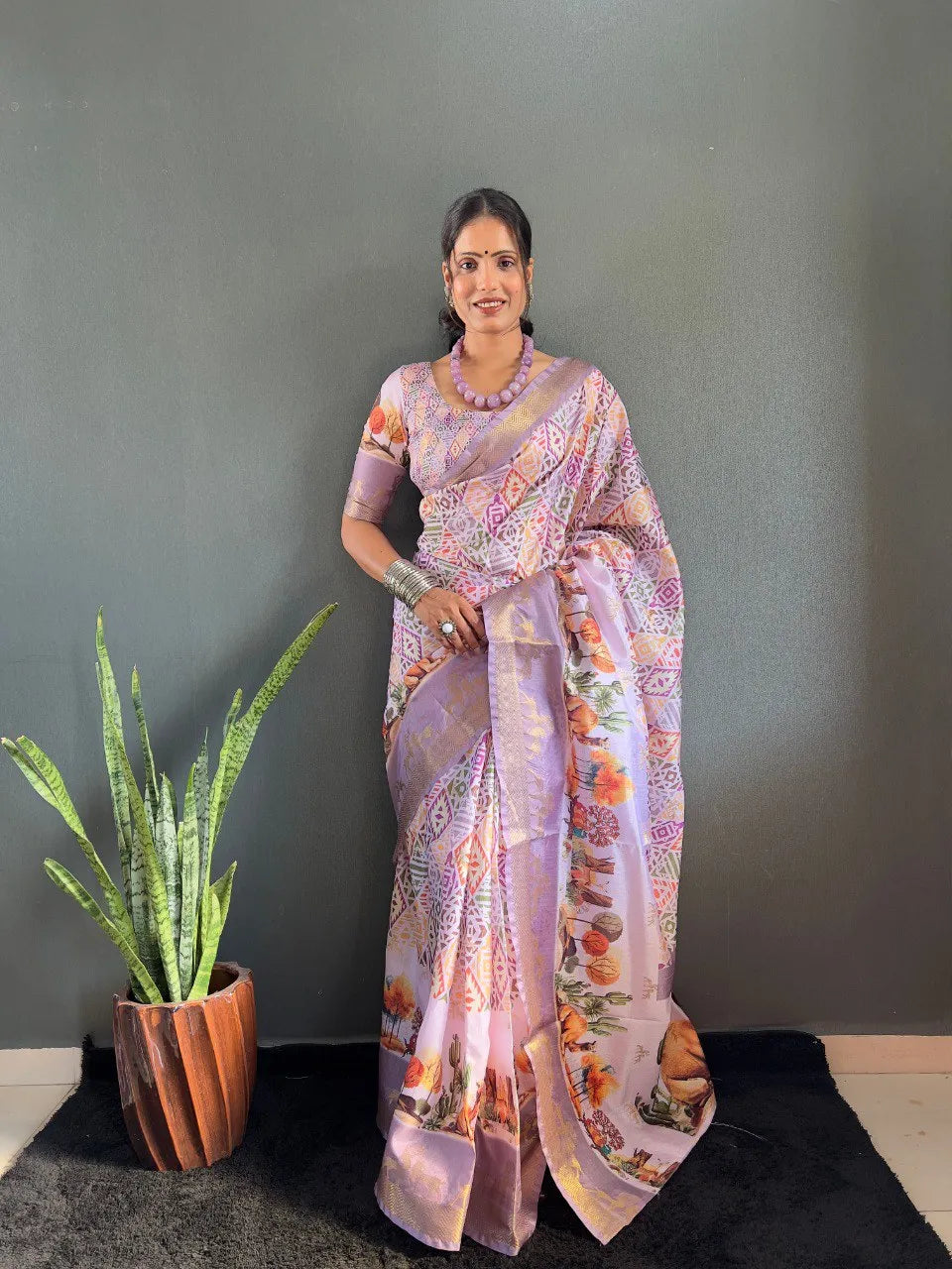 Heritage Silk Saree with Artistic Handpainted Print