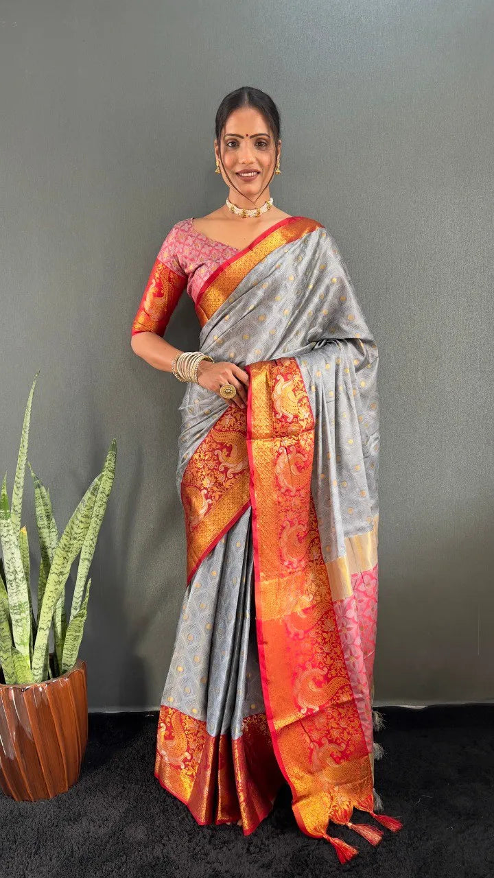 Luxury Silk Saree with Intricate Golden Zari Work