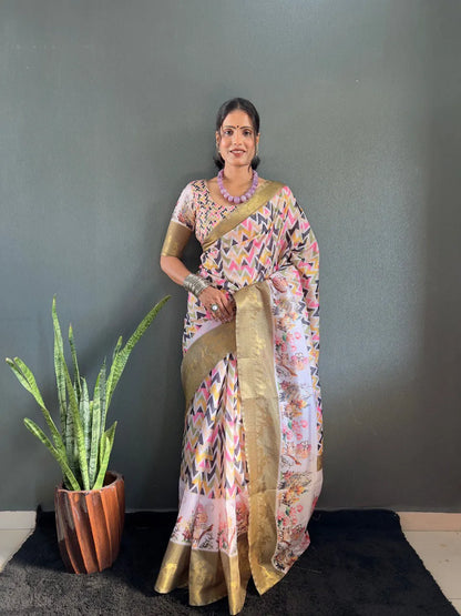 Heritage Silk Saree with Artistic Handpainted Print