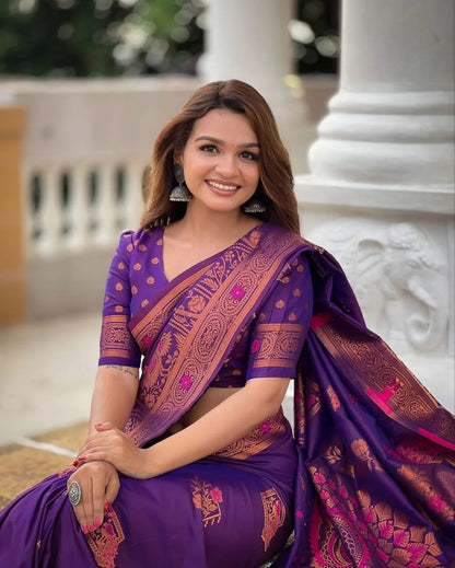 Designer Banarasi Silk Saree with Luxurious Golden Pallu