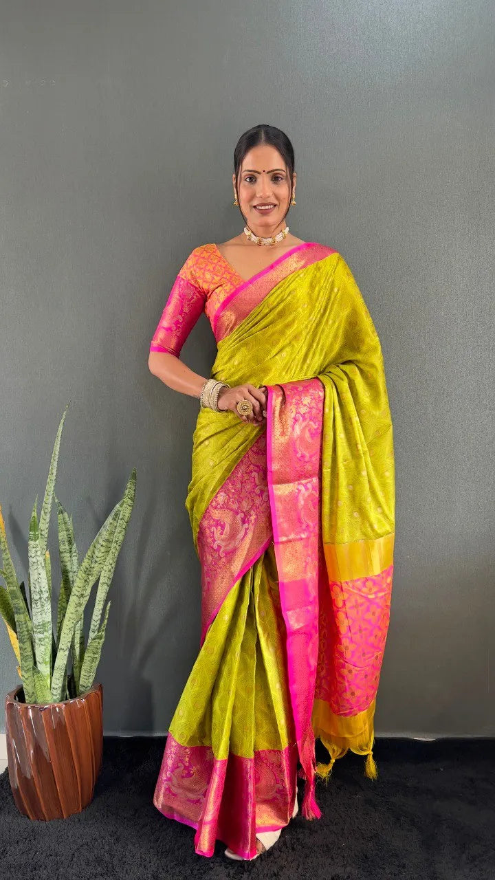 Luxury Silk Saree with Intricate Golden Zari Work