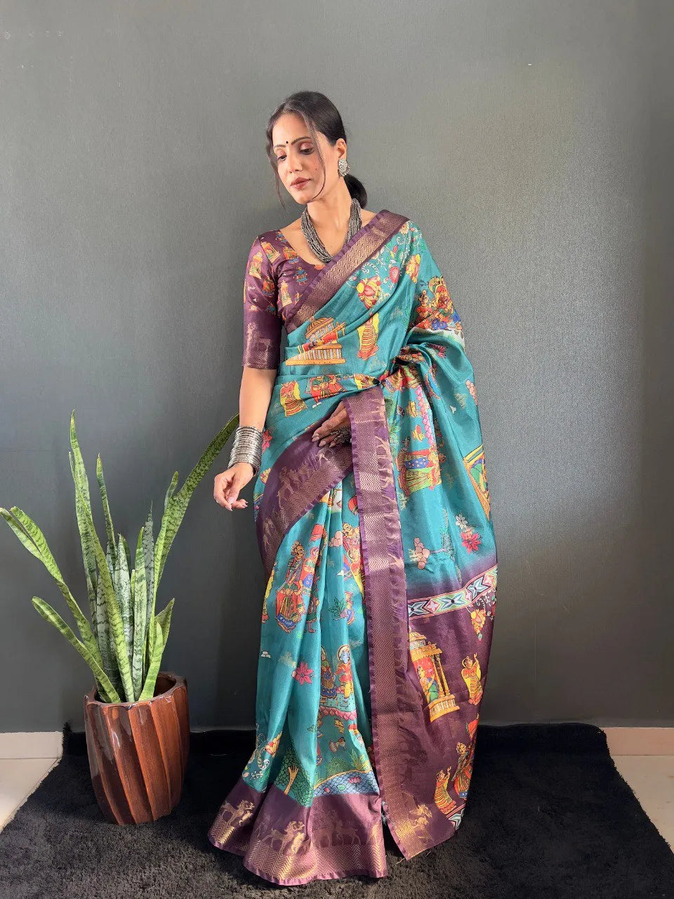 Heritage Silk Saree with Artistic Handpainted Print