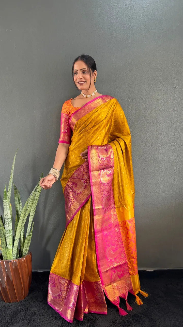 Luxury Silk Saree with Intricate Golden Zari Work