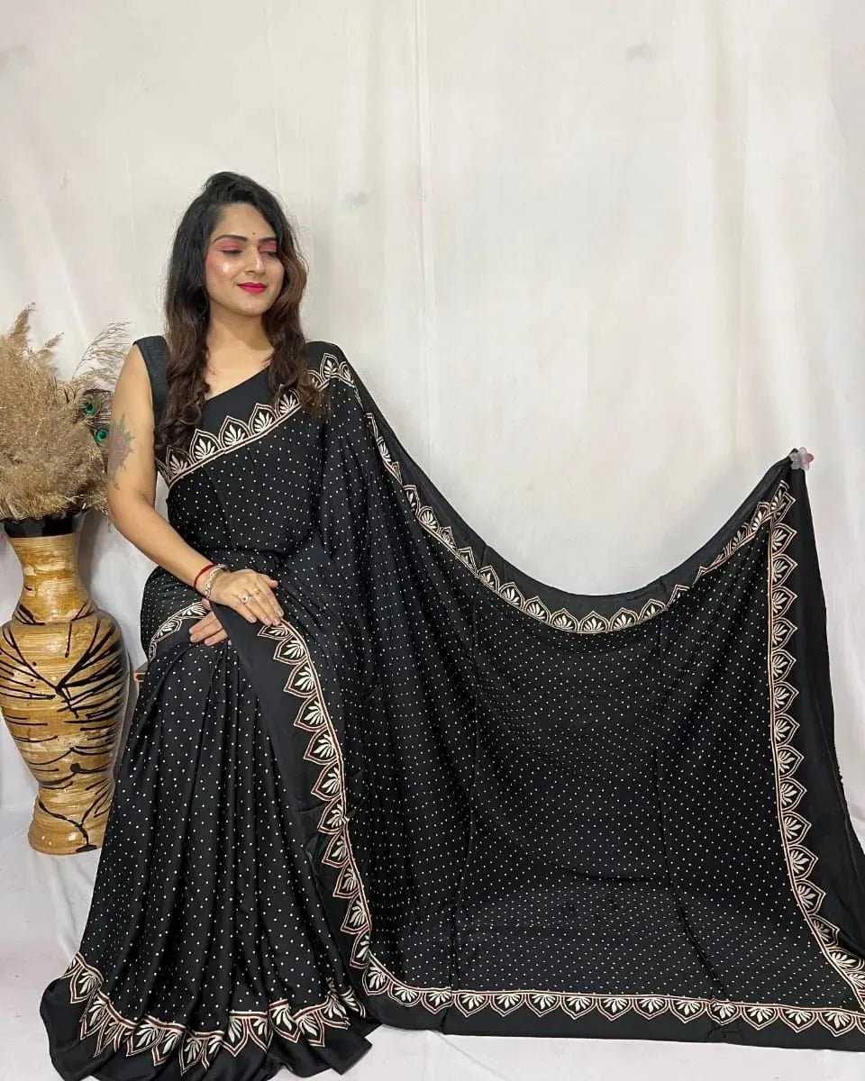 Trendy Designer Saree with Stripes and Ajrakh Print Pallu