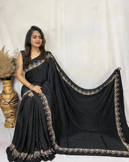 Trendy Designer Saree with Stripes and Ajrakh Print Pallu