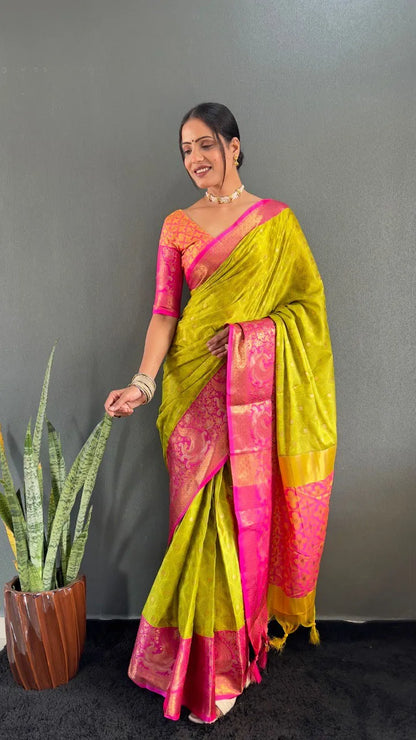 Luxury Silk Saree with Intricate Golden Zari Work