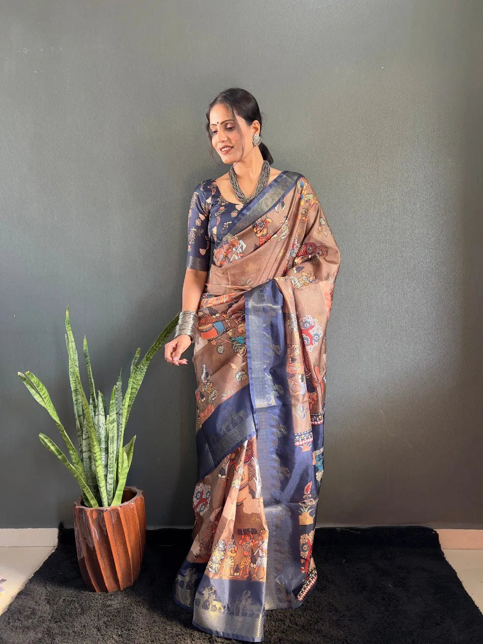Heritage Silk Saree with Artistic Handpainted Print