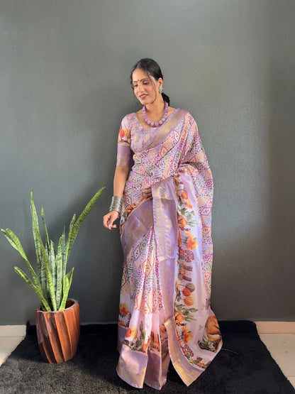 Heritage Silk Saree with Artistic Handpainted Print
