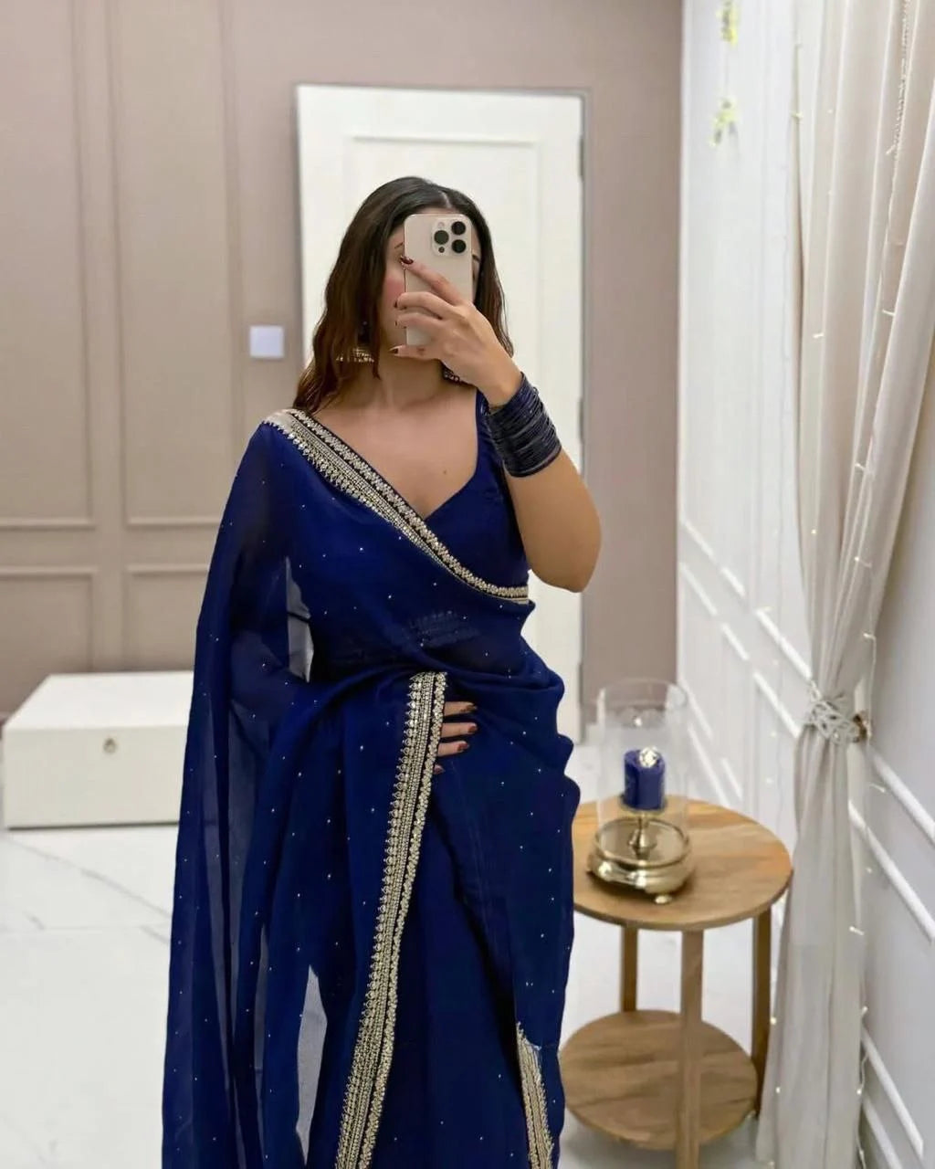 Graceful Charm in Elegant Navy Blue Saree