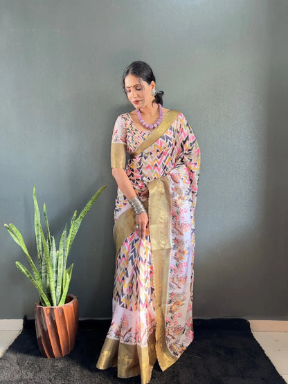 Heritage Silk Saree with Artistic Handpainted Print