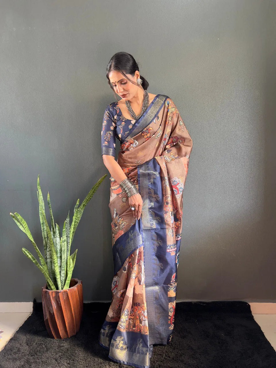 Heritage Silk Saree with Artistic Handpainted Print