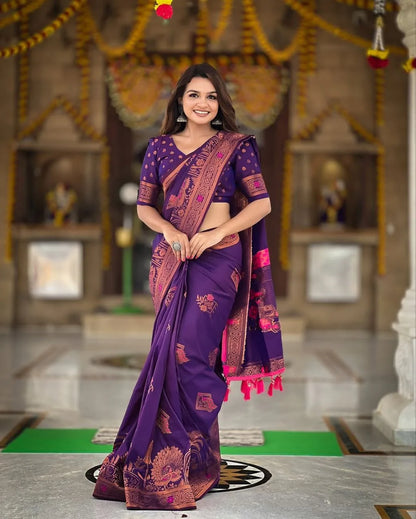 Designer Banarasi Silk Saree with Luxurious Golden Pallu