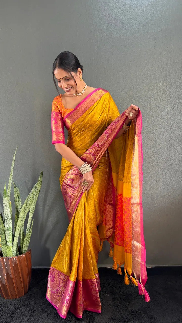 Luxury Silk Saree with Intricate Golden Zari Work