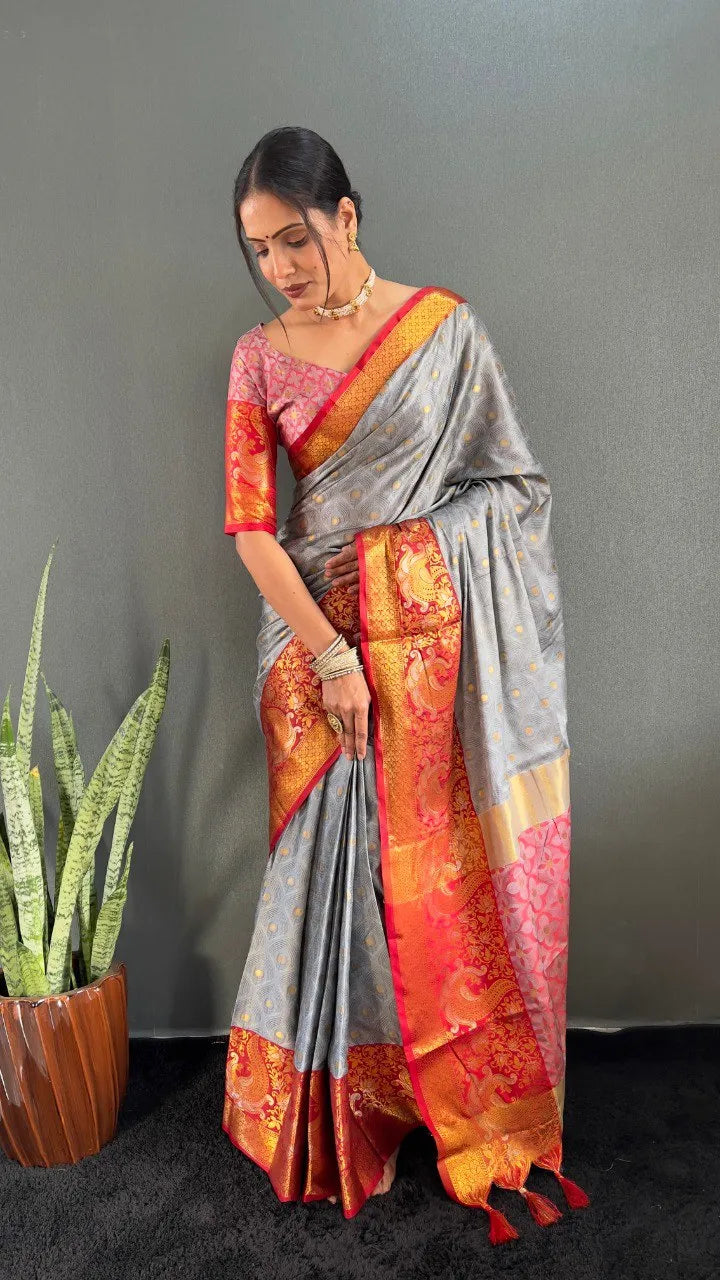 Luxury Silk Saree with Intricate Golden Zari Work