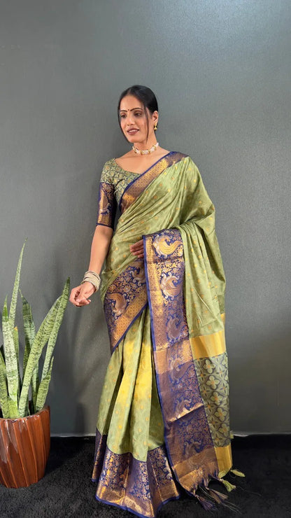 Luxury Silk Saree with Intricate Golden Zari Work