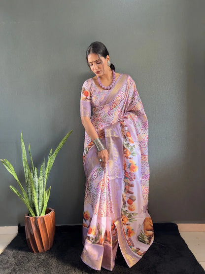 Heritage Silk Saree with Artistic Handpainted Print
