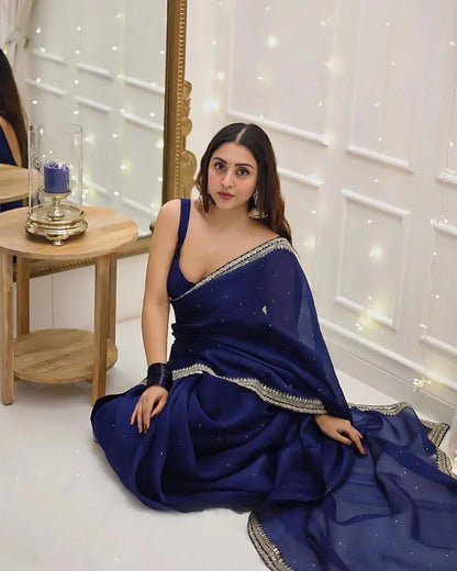 Graceful Charm in Elegant Navy Blue Saree