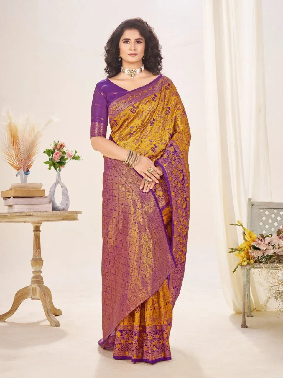 Timeless Banarasi Silk Saree with Luxurious Golden Zari Work