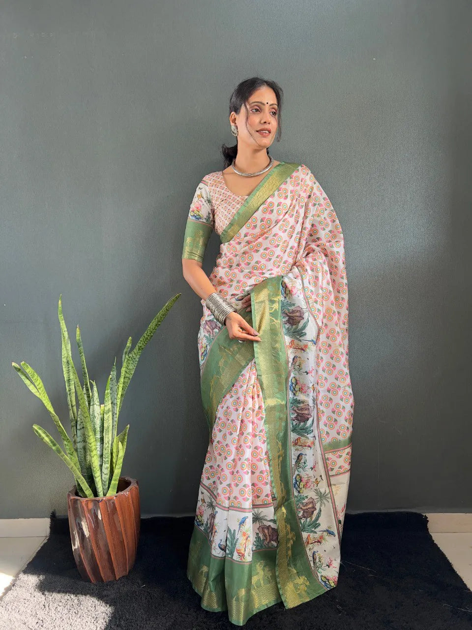 Heritage Silk Saree with Artistic Handpainted Print