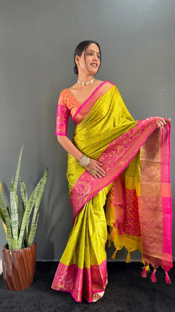 Luxury Silk Saree with Intricate Golden Zari Work