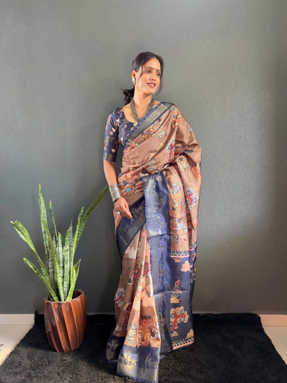 Heritage Silk Saree with Artistic Handpainted Print