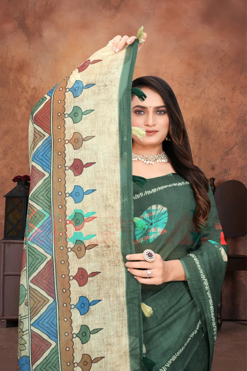 Graceful Woven Saree with Handcrafted Kalamkari Detailing