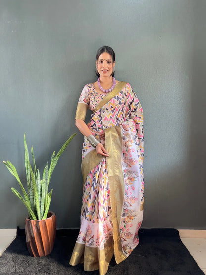 Heritage Silk Saree with Artistic Handpainted Print