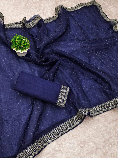 Graceful Charm in Elegant Navy Blue Saree