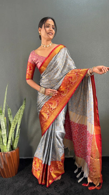 Luxury Silk Saree with Intricate Golden Zari Work