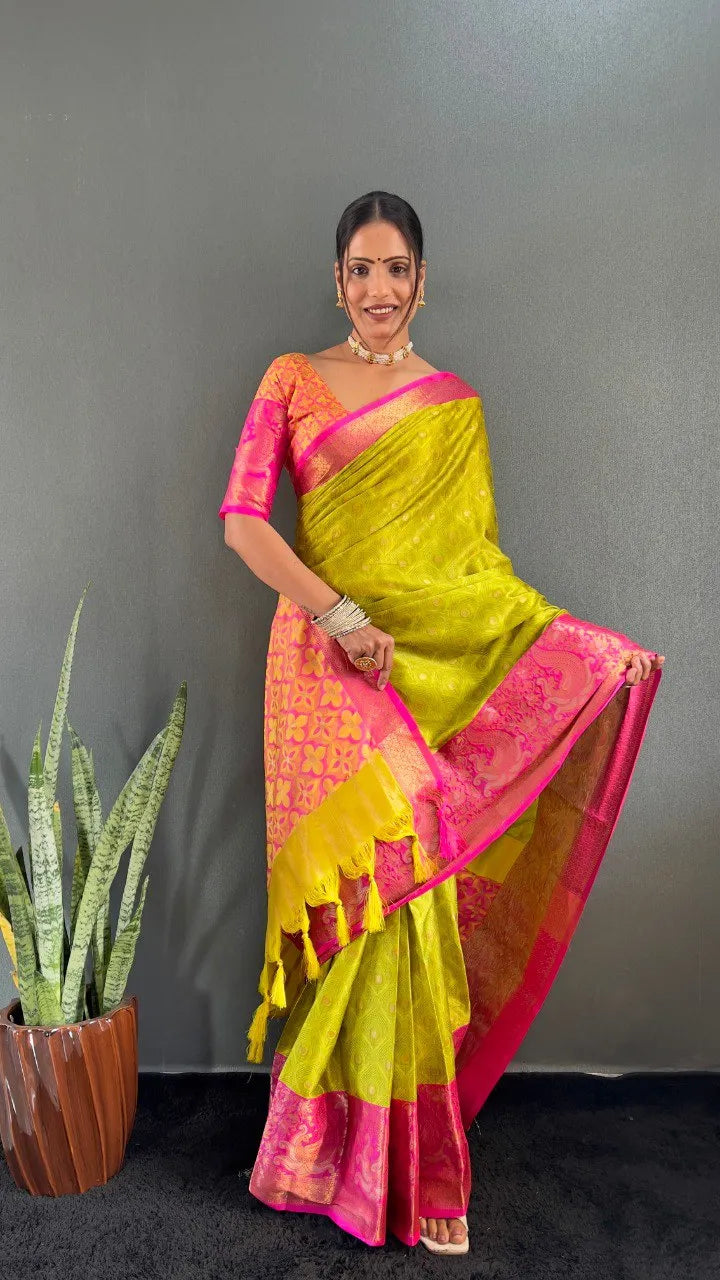 Luxury Silk Saree with Intricate Golden Zari Work