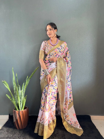 Heritage Silk Saree with Artistic Handpainted Print