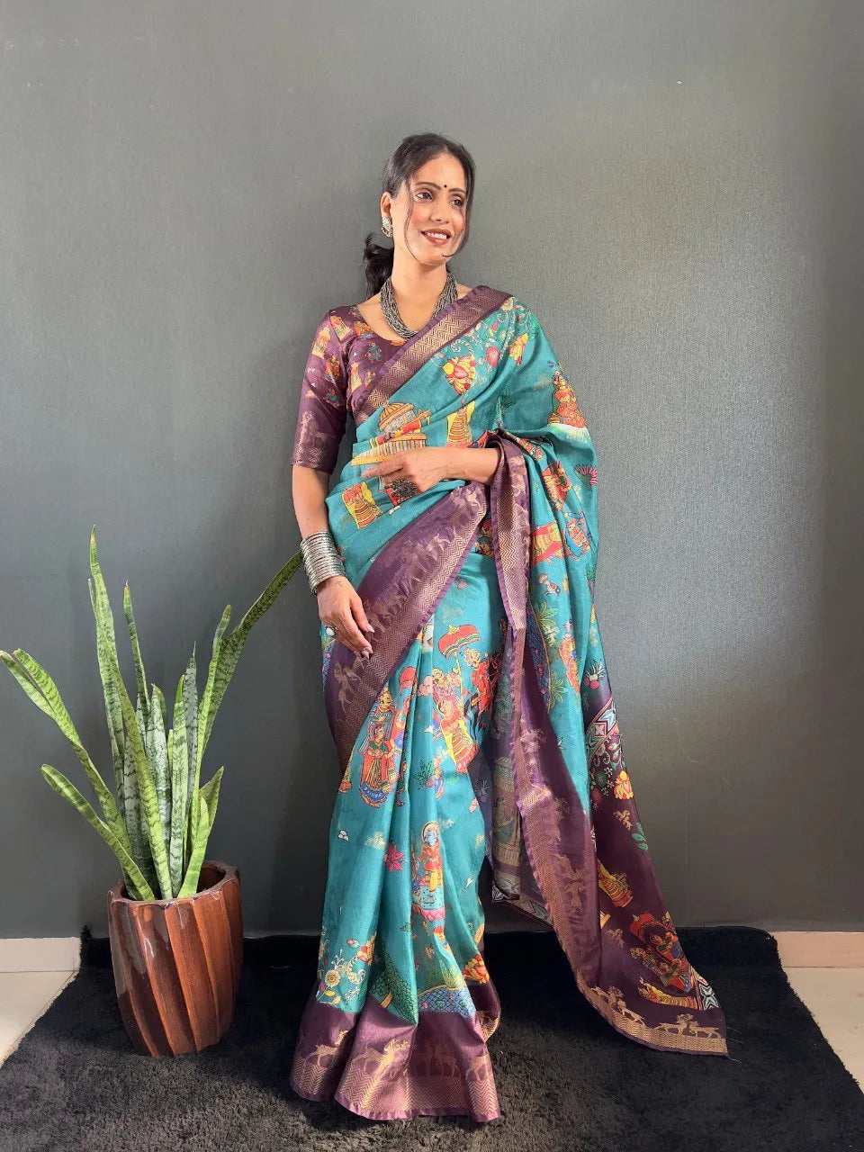 Heritage Silk Saree with Artistic Handpainted Print