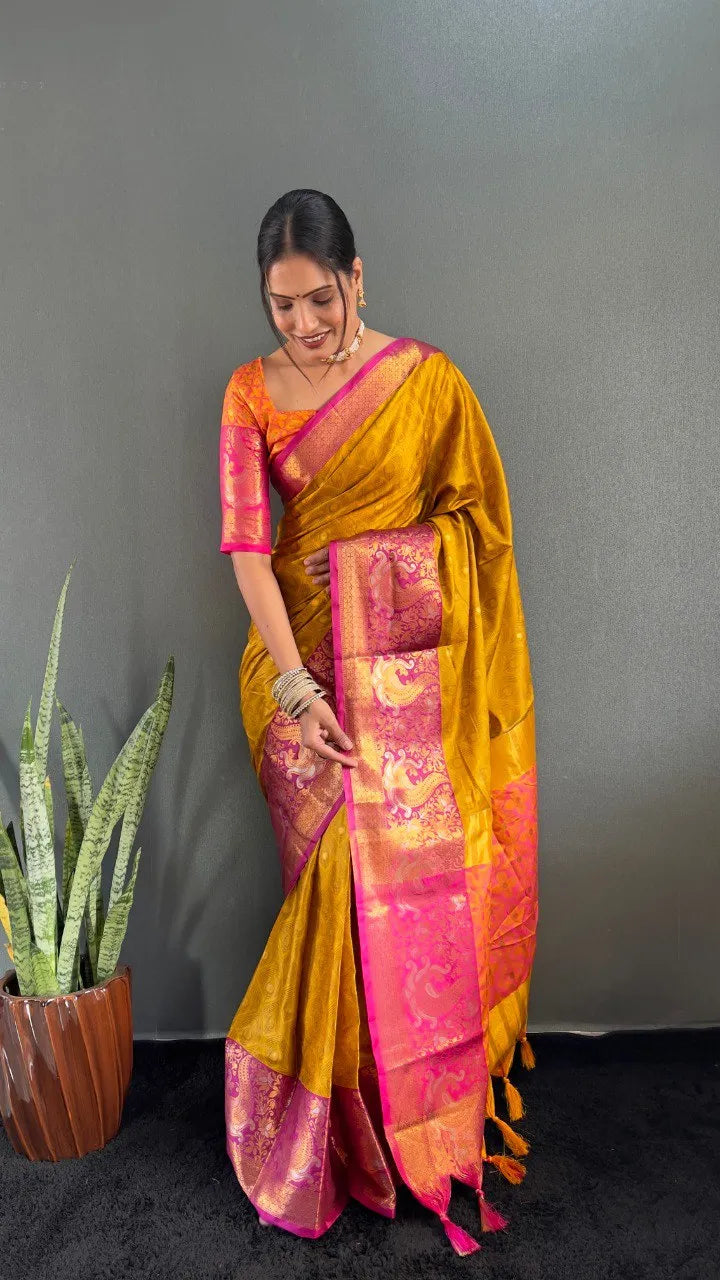 Luxury Silk Saree with Intricate Golden Zari Work