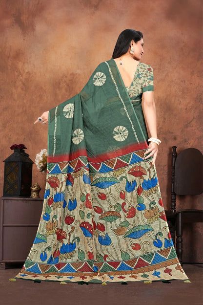 Graceful Woven Saree with Handcrafted Kalamkari Detailing