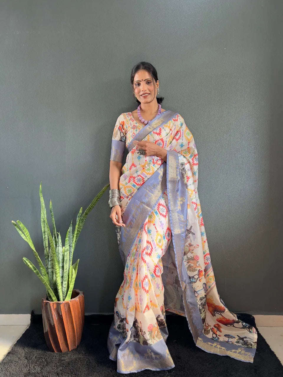Heritage Silk Saree with Artistic Handpainted Print