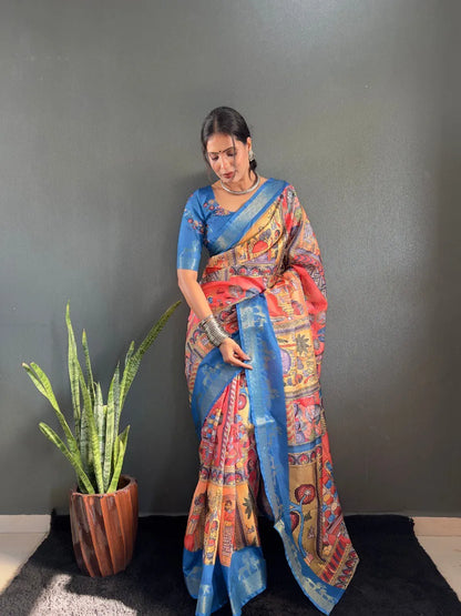 Heritage Silk Saree with Artistic Handpainted Print