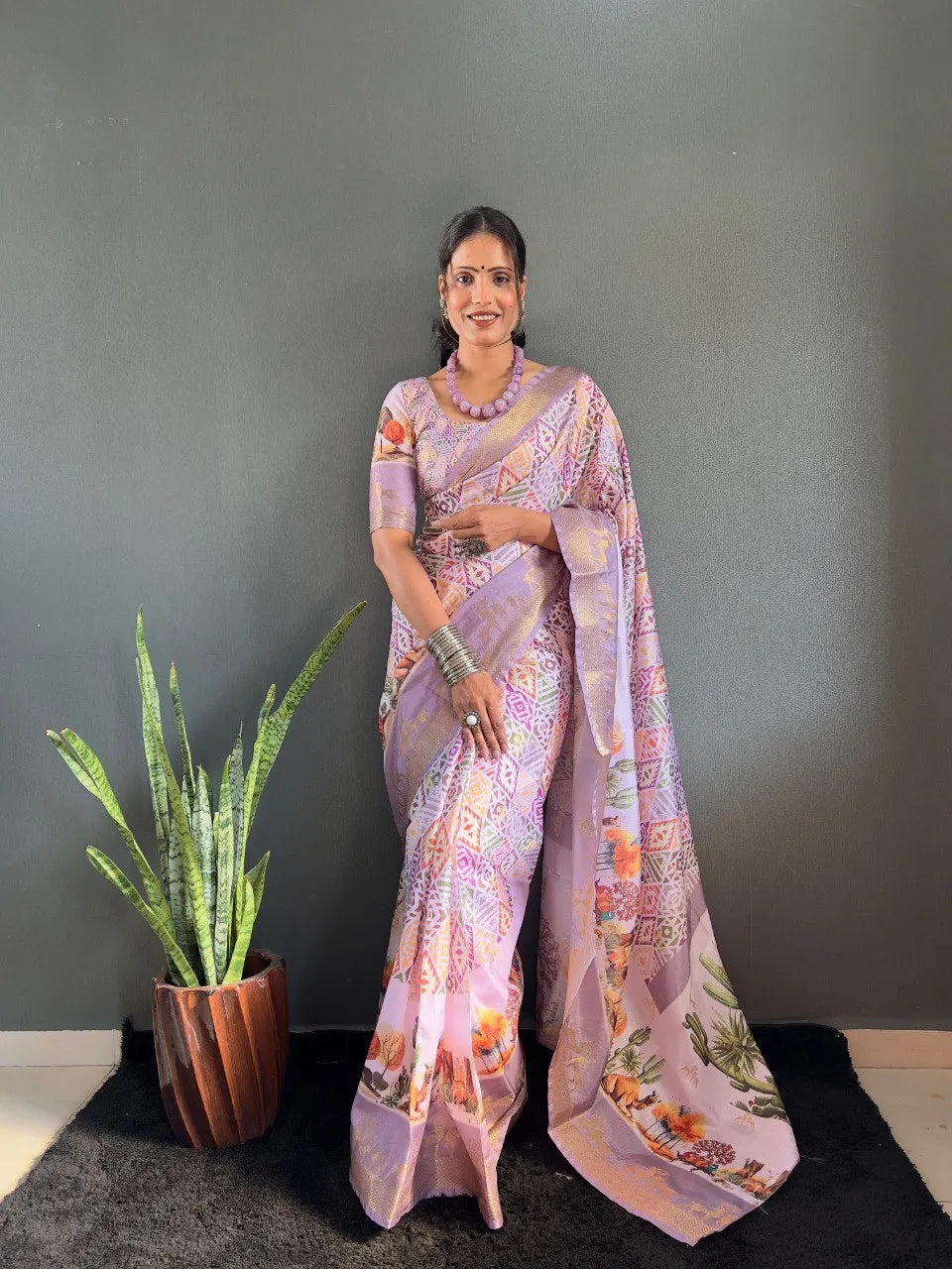 Heritage Silk Saree with Artistic Handpainted Print