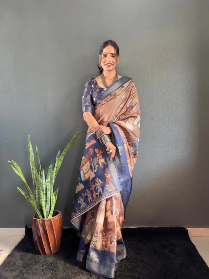 Heritage Silk Saree with Artistic Handpainted Print