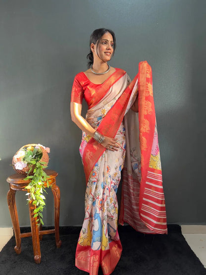 Traditional Handloom Saree with Contrast Pallu
