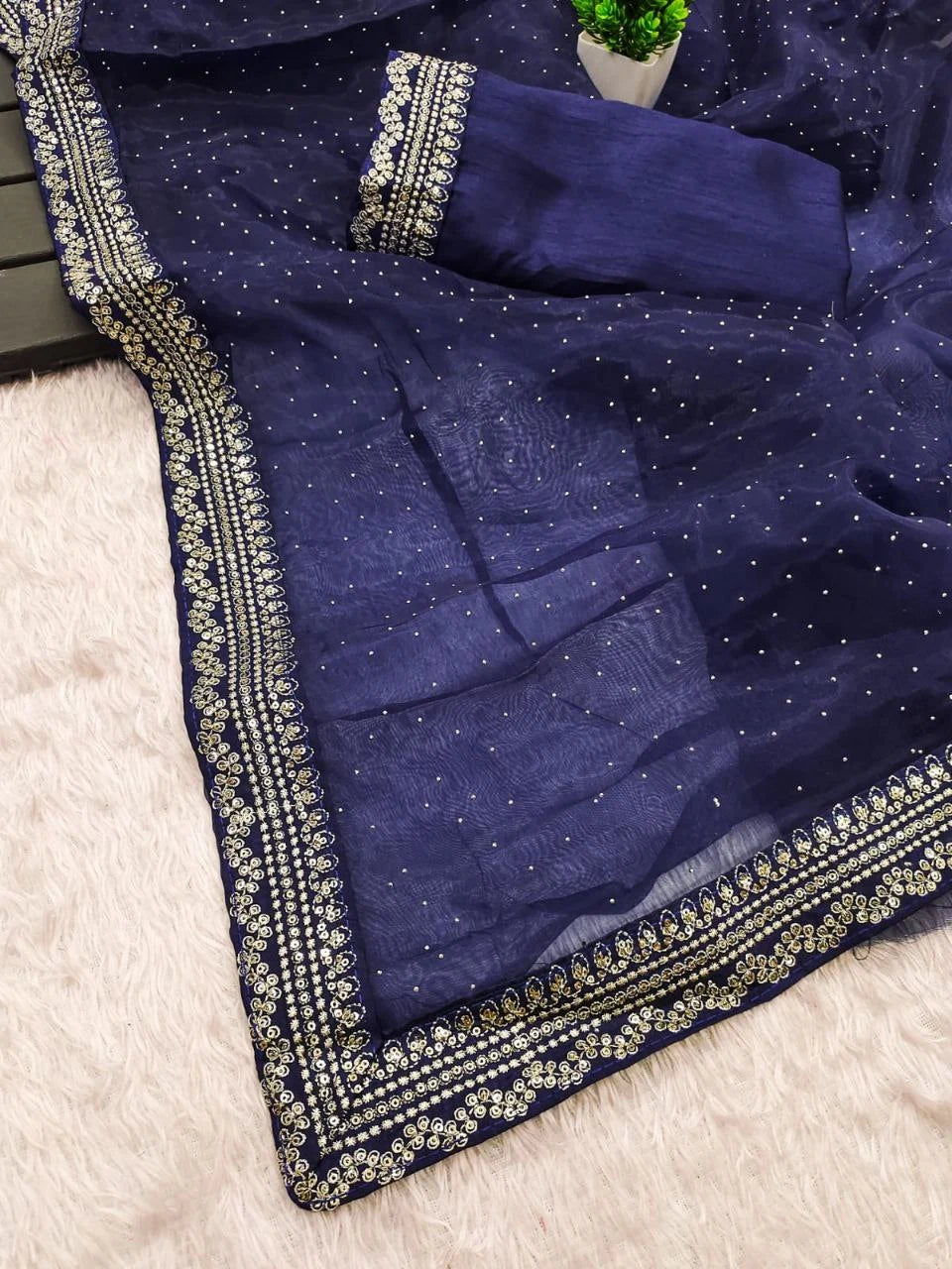 Graceful Charm in Elegant Navy Blue Saree