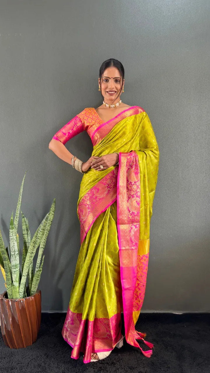 Luxury Silk Saree with Intricate Golden Zari Work